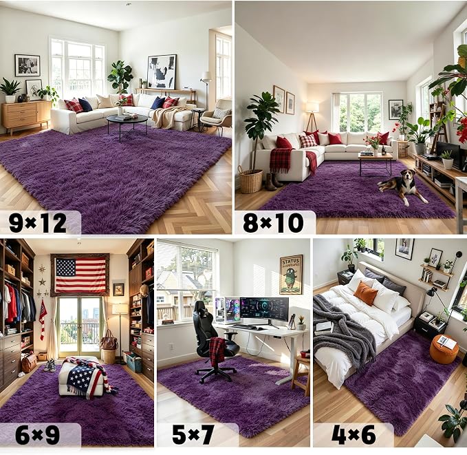 8x10 Area Rugs for Living Room Bedroom, Large Area Rug Shaggy Carpet Soft Plush Furry Bedside Rug, Rugs for Home Decor (Grape Purple, 8 x 10)