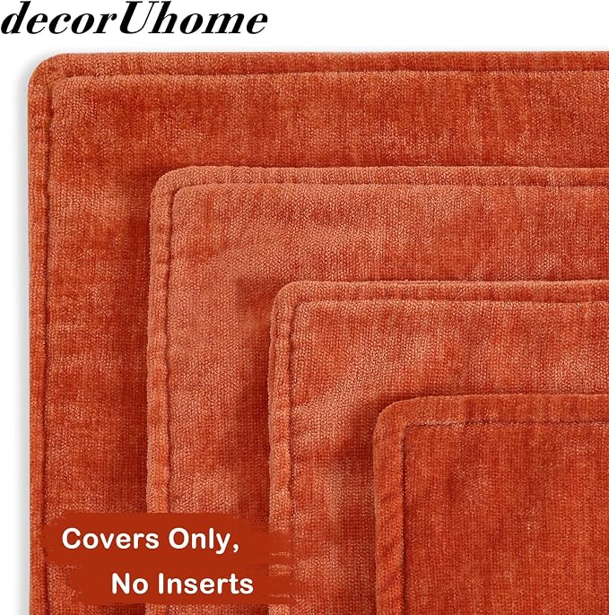 decorUhome Set of 4 Chenille Rust Throw Pillow Covers 20x20 | Couch Decorative Soft Neutral Pillow Covers with Elegant Design for Living Room Bed Sofa