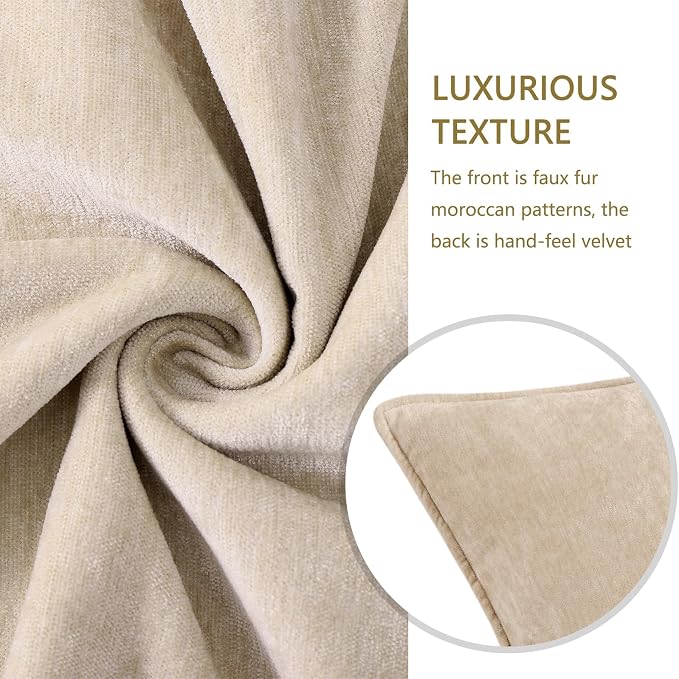 decorUhome Set of 4 Chenille Throw Pillow Covers 16x16(Beige/Cream) | Couch Decorative Soft Neutral Pillow Covers with Elegant Design for Living Room Bed Sofa