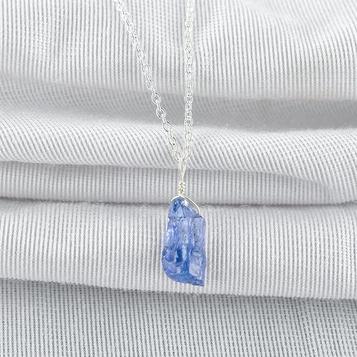 Raw Gemstone Dainty Pendant Necklace for Women, Natural Birthstone Handmade Jewelry, Healing Chakra Crystal, Silver Plated Chain 18" Birthday Gift for Her