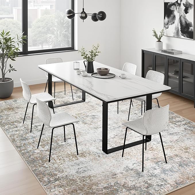 5x8 Area Rug Living Room Rug: Washable Modern Abstract Soft Thin Rug Indoor Floor No Slip Stain Resistant Carpet for Bedroom Dining Room Farmhouse Nursery Home Office - Brown Grey