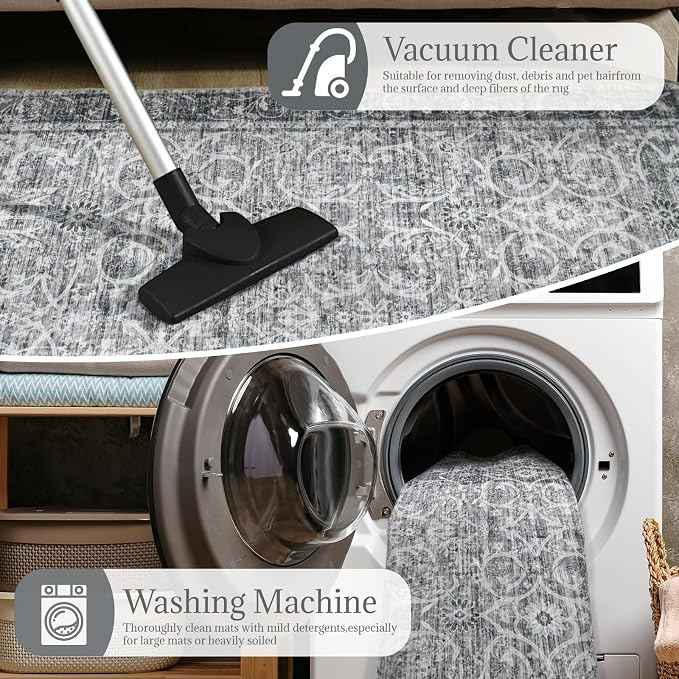 Machine Washable Entryway Small Area Rugs: Soft Non-Slip Low Pile Door Mat Indoor Entrance 2x3 ThrowRug for High-Traffic Areas Kitchen, Hallway, Farmhouse Decor