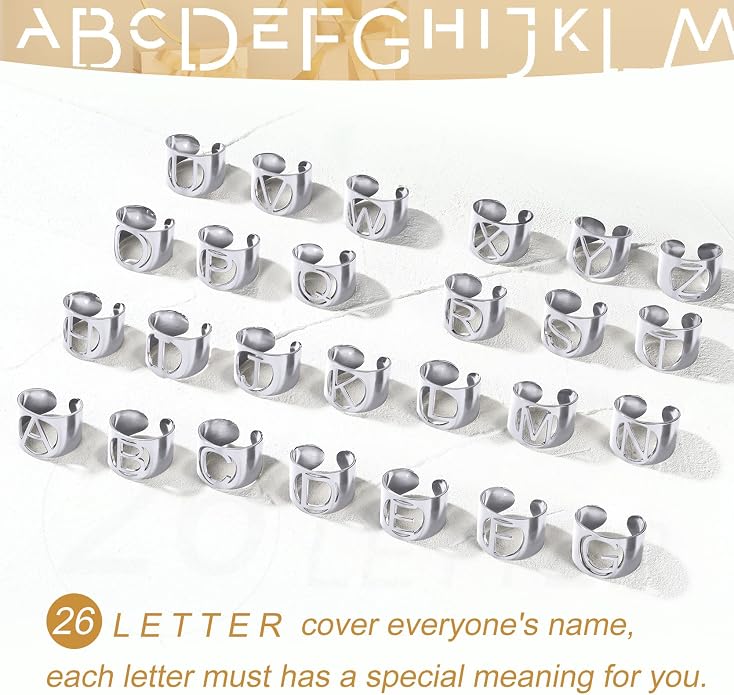 KeyStyle Bold Initial Letter Rings Adjustable, GoldChic Jewelry Women Gold Statement Ring Personalized Engraved Women’s Open Signet Ring for Party (Gold, White Gold, Black)