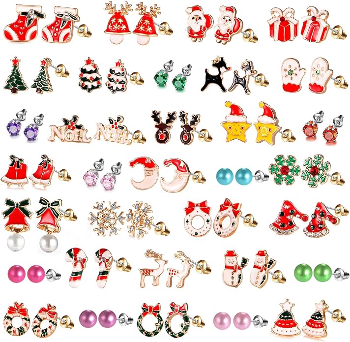 Colorful Charms: 33-Pair Hypoallergenic Earrings for Sensitive Ears with Stainless Steel Post -Assorted Cute Stud Earring Set