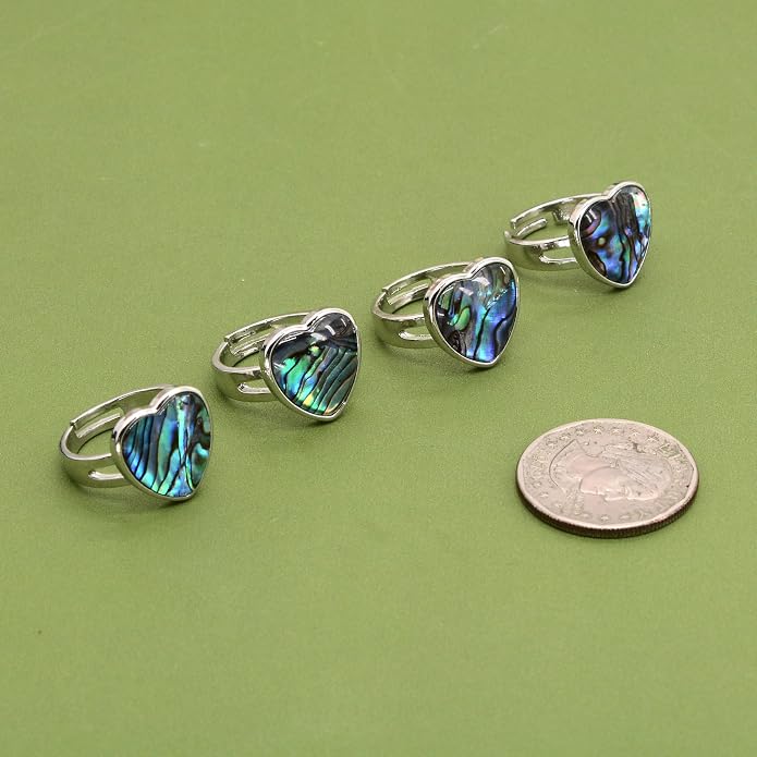 Abalone Shell Heart Ring and Necklace Set – Love Shape Jewelry Set for Women, Iridescent Ocean-Inspired Gift
