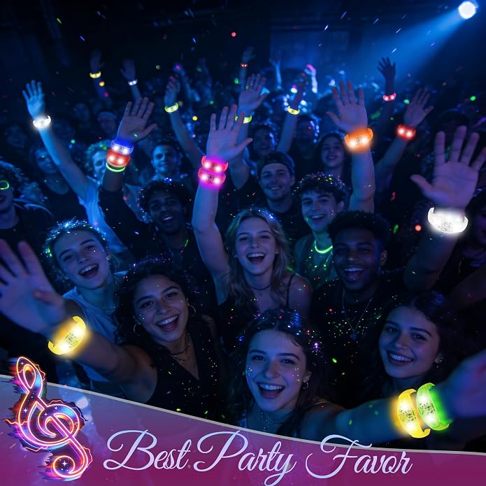 150 Pcs LED Glow Bracelets Sound Activated Light Up Bracelets for Adults Glow in the Dark Party Supplies Birthday Party Favors for Christmas, Halloween, Rave, New Year, Concert