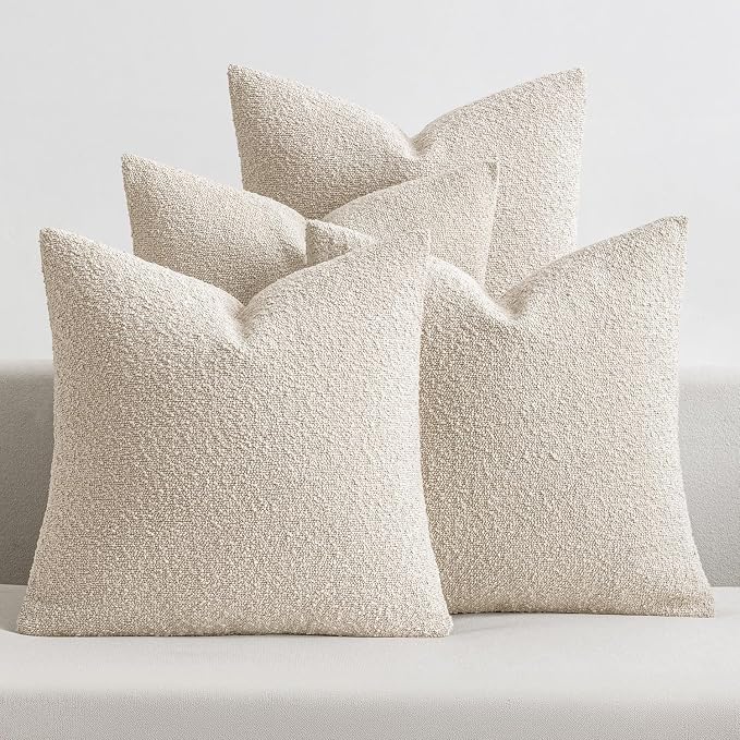 MIULEE Decorative Boucle Throw Pillow Covers 18x18 Inch Beige Set of 4 | Textured Accent Solid Pillow Cases Soft Couch Cushion Covers for Modern Farmhouse Boho Sofa Bed Livingroom Home Decor