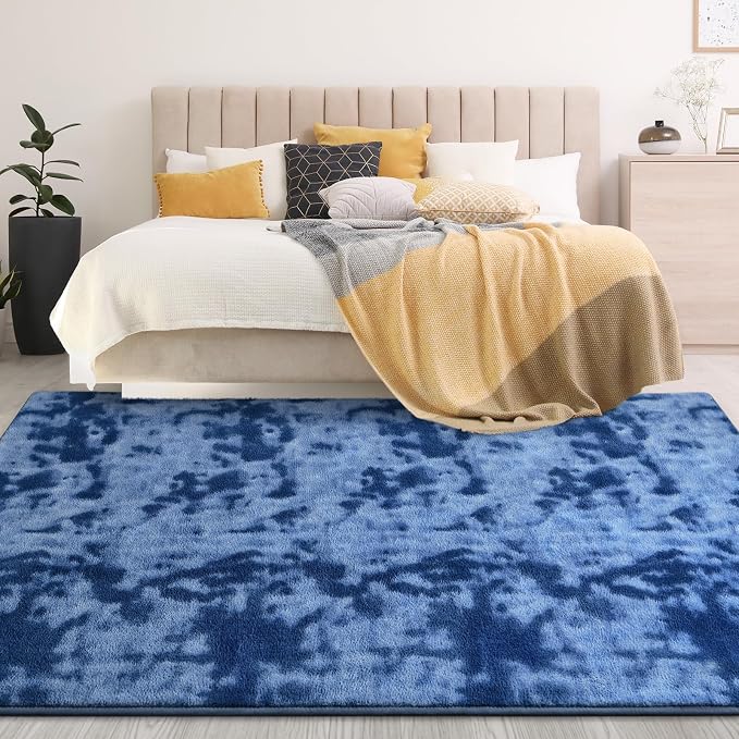 Gifeas Large Ultra Soft Modern Area Rugs for Living Room Bedroom, 5x8 Feet Tie-Dyed Navy Blue Thickened Memory Foam Indoor Carpets, Non-Slip Comfy Rug for Boys Girls Nursery Room Home Decor