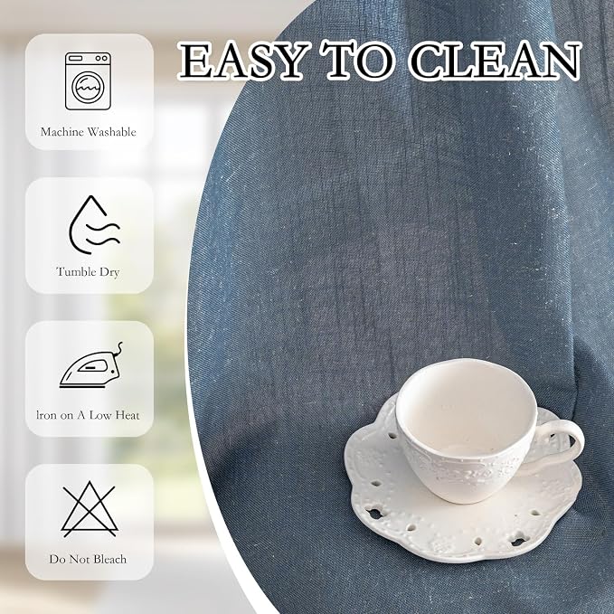 MYSKY HOME 72 Inches Long Semi Sheer Curtains Light Filtering Window Drapes Door Curtains for Closet Doorways, Short Curtain Panels Elegant Look for Classroom/Guestroom, 50" x 72", Dusty Blue, 2 Pcs