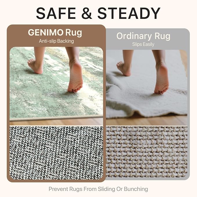 GENIMO Abstract Area Rug 6x9, Washable Large Modern Rug Non Slip, Low Pile Lightweight Soft Carpet for Living Room, Bedroom, Dining Room, Light Green