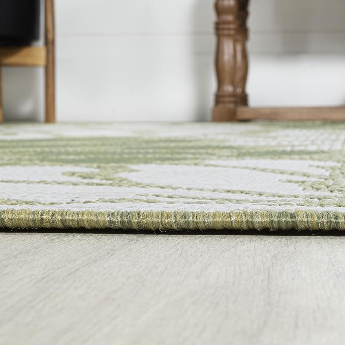 JONATHAN Y Floral Textured Weave Indoor Outdoor Area Rug 3X5 Green/Cream, Zinnia Modern for Backyard, Patio, Porch, Easy-Cleaning, High Traffic, Pet-Friendly, Non-Shedding (SMB110H-3)