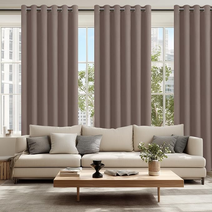 Hiasan Grommet Blackout Curtains for Bedroom, 70 x 84 Inches - Thermal Insulated & Light Blocking Window Drapes for Living Room/Dorm Room, Set of 2 Panels Sewn with Tiebacks, Tan