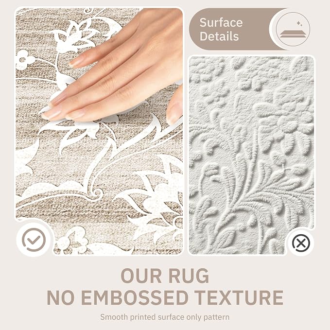 Soalmost Living Room 10x14 Area Rugs, Washable Soft Rug Light Brown | Low Pile Non-Slip Stain Resistant Extra Large Thin Rug, Vintage Throw Carpet for Dining Room Bedroom Farmhouse Home Office