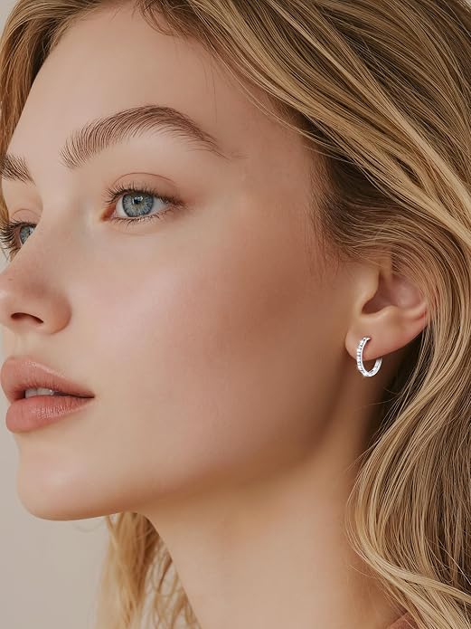 PROSTEEL Hoop Earrings for Women, Huggie Hoop with 925 Sterling Silver Post, 8/10/12/14/16/18/20mm Small Huggie Hoops, 14K Gold Plated/Silver/Black/Rose Gold Hypoallergenic Earrings Jewelry