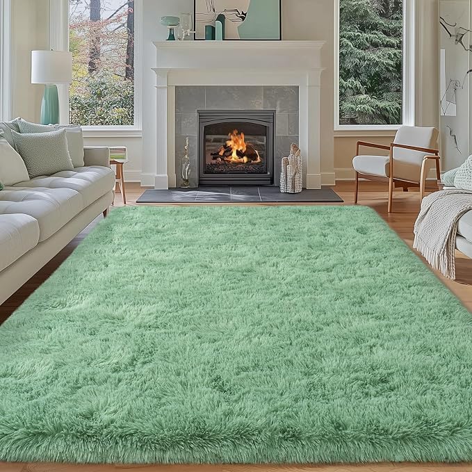 Soft Fluffy Sage Green Rug for Living Room Bedroom, 8x10 Shaggy Area Rugs | Large Non-Slip Light Green Rug for Nursery Kids Room Dorm Room Home Decor, Indoor Plush Floor Carpet
