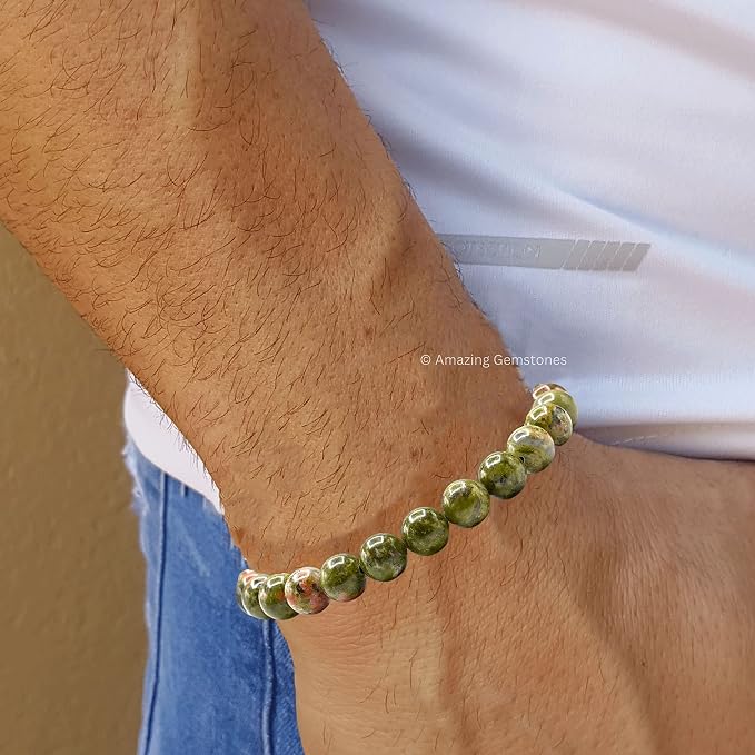 Amazing Gemstone Unakite Bracelet for Women Men's Gifts - Protection Healing Crystal Bracelet - 8mm Gemstone Beaded Adjustable Bracelet