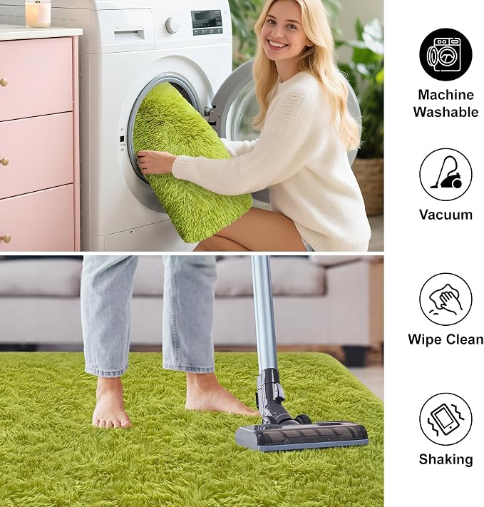 Soft Grass Green Fluffy Rug for Bedroom Living Room, 2x8 ft Fuzzy Green Shag Rug Runner Carpet for Hallways Entryway Nursery Bedside Kids Room Teen Dorm Home Decor Indoor