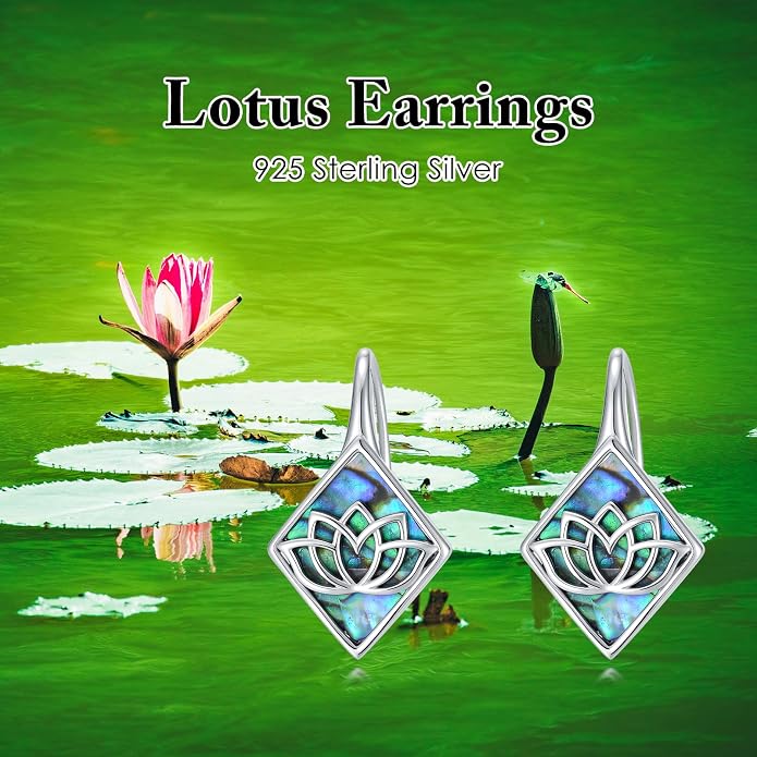 SIMONLY Abalone Shell Tree of Life/Lotus/Clover Earrings for Women 925 Sterling Silver Celtic Knot Leverback Earrings Lotus Jewelry Christmas Mother Day Gift