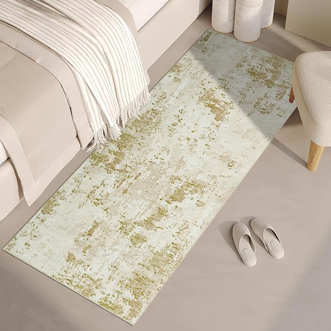 ROYHOME Modern Abstract 2x7 Runner Rug Washable Non Slip Stain Resistant Rug for Hallway Kitchen Bedroom Non Shedding Low Pile Indoor Floor Cover,Golden Grey