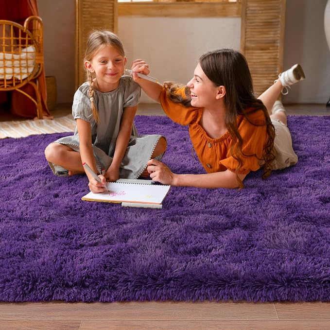 Dssimo Purple Rugs for Bedroom 5x7 Area Rugs for Living Room, | Soft Fluffy Shag Indoor Floor Carpet for Kids,Girls Boys and Teens Decorations Aesthetic for Dorm Nursery Classroom