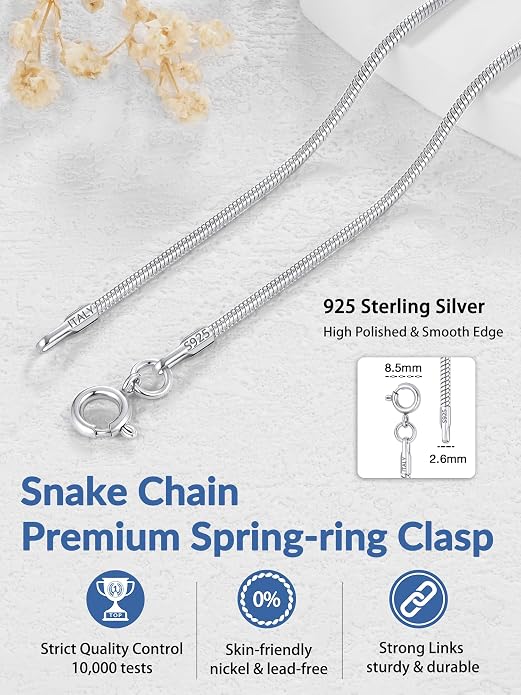 1.5mm Snake Chain 925 Sterling Silver Chain Necklace for Women, 18k Gold Plated Chains for Women Sturdy Women’s Chains Necklace, 16 18 20 22 24 Inch