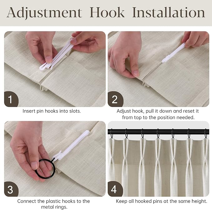Pinch Pleated Thick Linen Curtains 120 Inch Length 2 Panels Set for Living Room Warm Beige Neutral Pleated Curtains Semi Sheer Light Filtering Privacy Bedroom Window Drapes