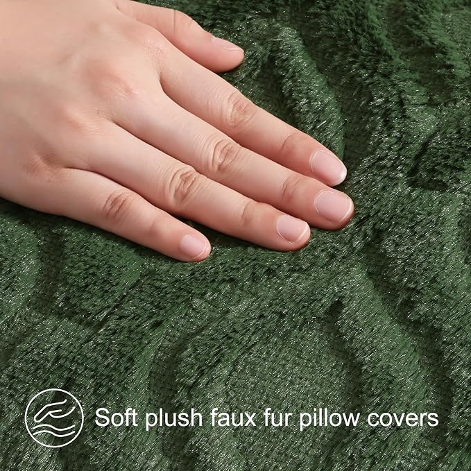 decorUhome Cream White Green Faux Fur Throw Pillow Covers 20x20 Set of 4 | Fall Soft Neutral Decorative Plush Couch Pillow Covers, Accent Modern Farmhouse Neutral Pillow Cases for Sofa Bed Living Room