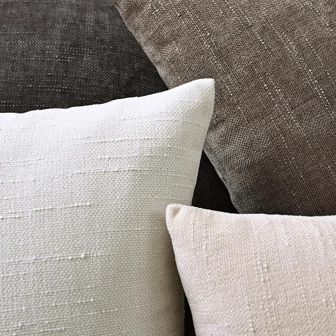 Set of 4 Soft Textured Decorative Throw Pillow Covers 12X20 Inch Cozy Farmhouse Cushion Cover Square Accent Pillow Cases for Bed Couch Sofa Living Room, Neutral
