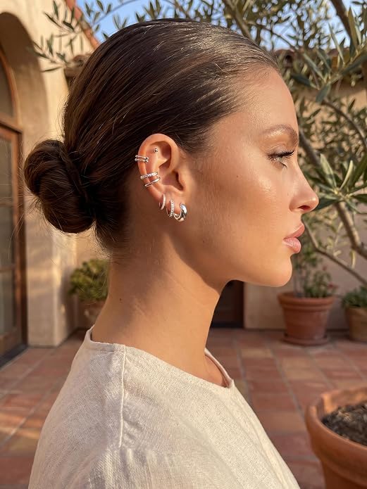 Bestyle Gold Huggies Earrings for Women Hypoallergenic 925 Sterling Silver Post Huggie Hoop Earrings Thick Lightweight Small Hoop Earrings 8/10/12/14mm