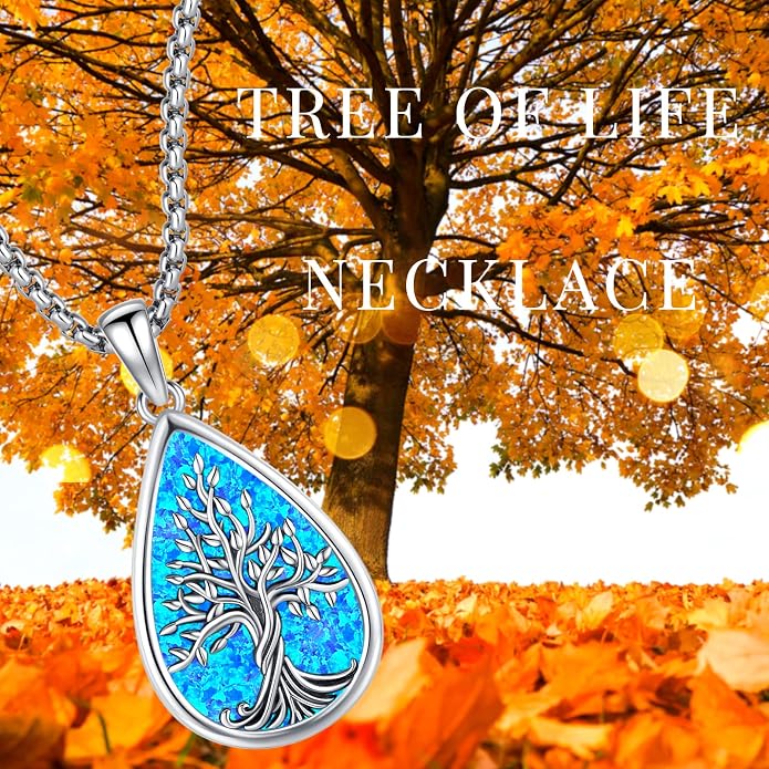 Jewelry Gifts - Tree of Life Necklace Sterling Silver Abalone Shell/Opal/Moonstone/Black Onyx/Turquoise/Malachite/Crystal Family Tree of Life Jewelry for Women Men