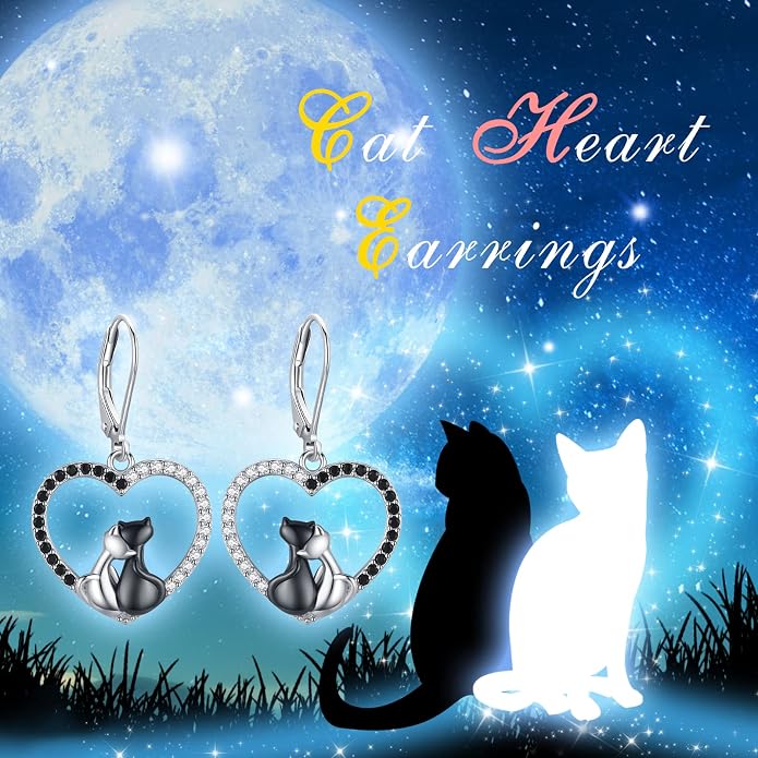 Black Cat/Turtle/Moonstone//Turquoise/Flower/Tree of Life Earrings Sterling Silver Cute Animal Leverback Dangle Earrings Jewelry Gifts