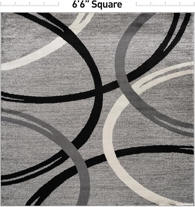 Rugshop Wavy Circles Non-Shedding Living Room Square Rug Gray 6'6" x 6'6"