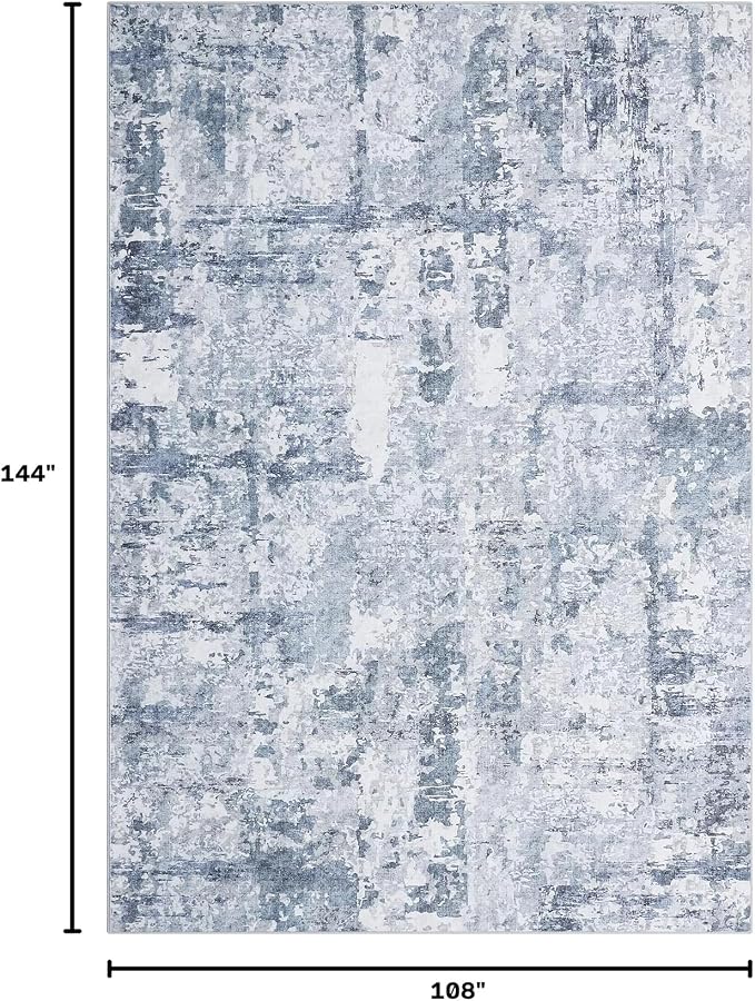 GarveeHome 9x12 Abstract Area Rugs Blue Washable Living Room Bedroom Rug | Soft Low Pile Non Slip Accent Rug for Living Room, Dining Room, Modern Neutral Beige Indoor Carpet
