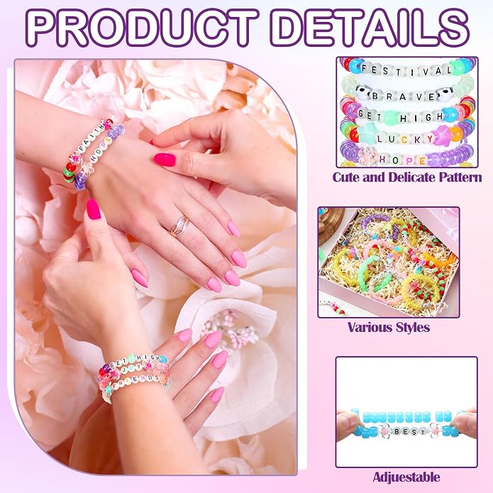 Equsion 48 Pcs Music Party Supply Rave Kandi Bracelets Glow in the Dark Wear and Trade Handmade Party Rave Bracelets Alphabet Plus Music Festival Accessories Every Time for Women Men