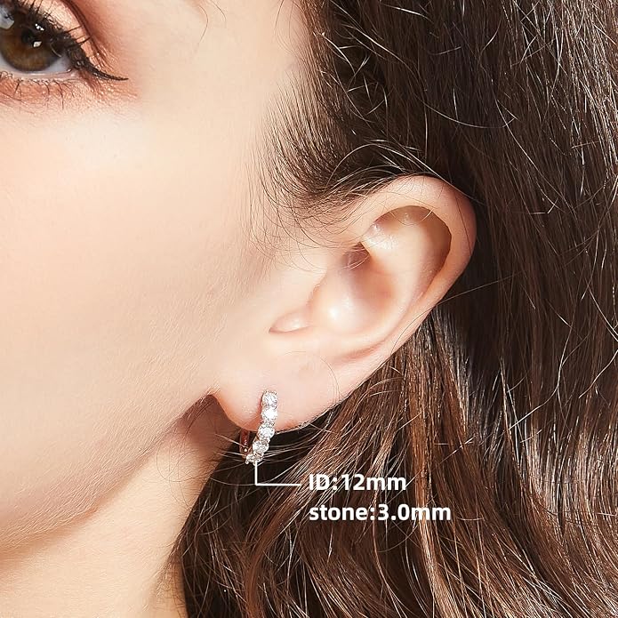 Small Hoop Moissanite Earrings for Women D Color VVS1,18K White Gold Plated Sterling Silver Huggie Earrings,Hypoallergenic Wedding Earrings Jewelry for Gifts