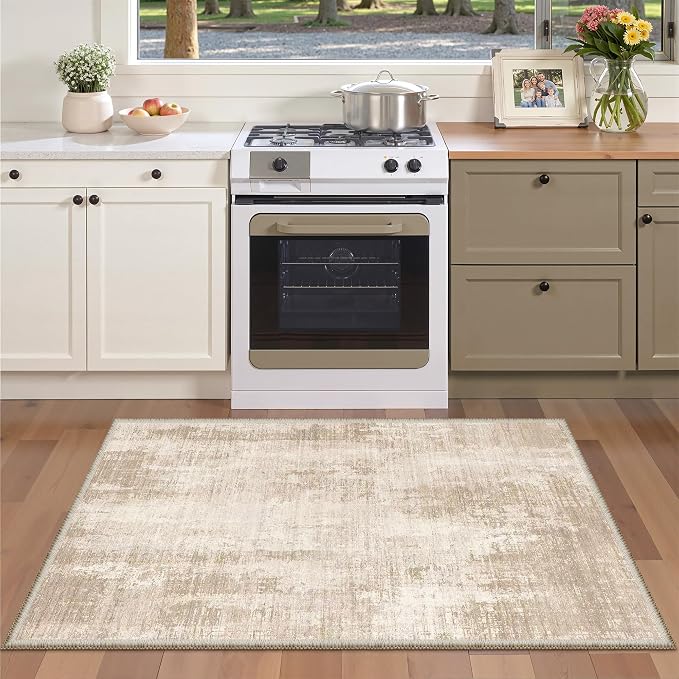 Valenrug Washable Rugs 4x6 - Stain Resistant 4x6 Area Rugs for Living Room, Non Slip Backing Abstract Rugs for Bedroom, Folable Machine Washable Area Rug(4'x6', Beige)