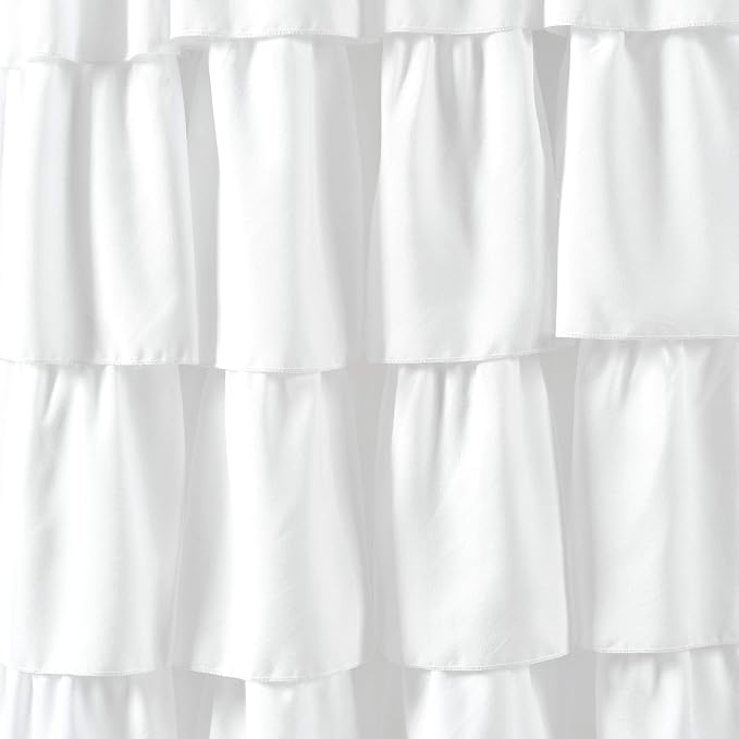 Lush Decor Ruffle Window Curtain - Vintage Chic Farmhouse Style Panel for Living, Dining Room, Bedroom (Single), 50”W x 84" L, White (Pack of 4)