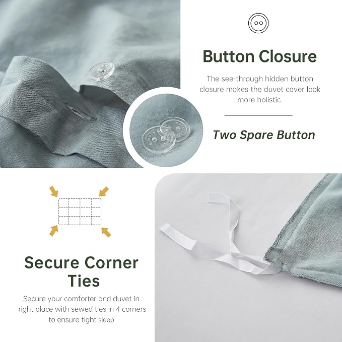 Simple&Opulence 100% Linen Duvet Cover Set, 3 PCS Natural French Flax Dusty Blue Duvet Cover King Size, Breathable Soft Comfy Linen Bedding Comforter Cover with 2 Pillowcases(Dusty Blue, 104"x92")