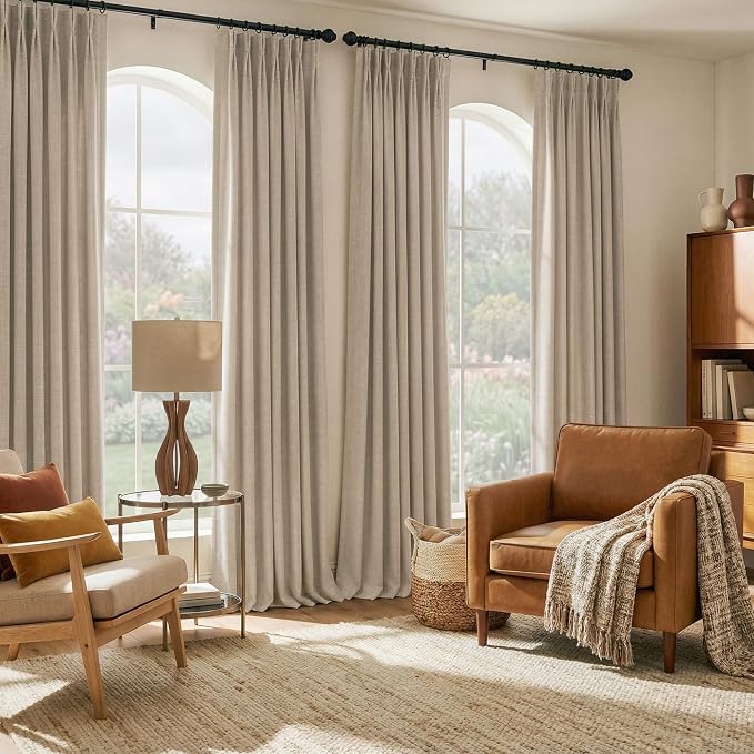 NICETOWN Thick Linen Blend Oatmeal Thermal Curtains 102" Long, Cozy Sanctuary Decor for Primary Suite, Double-Sided Textured Tailored Look Panels with Hooks and Tiebacks (40" Wide, 2 Panels)
