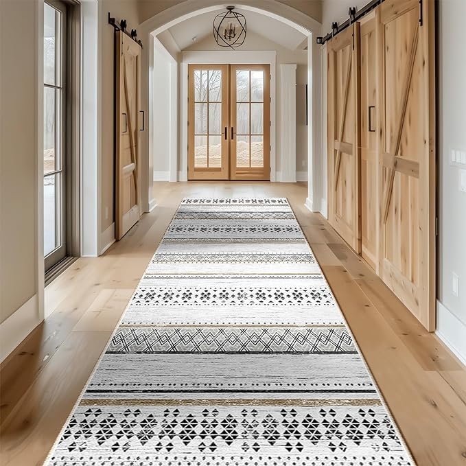BESTSWEETIE 2x10 Area Rugs for Living Room Washable Moroccan Farmhouse Neutral Geometric Low Pile Non-Slip Soft Print Pattern Rug for Bedroom Kitchen Dining Room Entryway Black/Brown