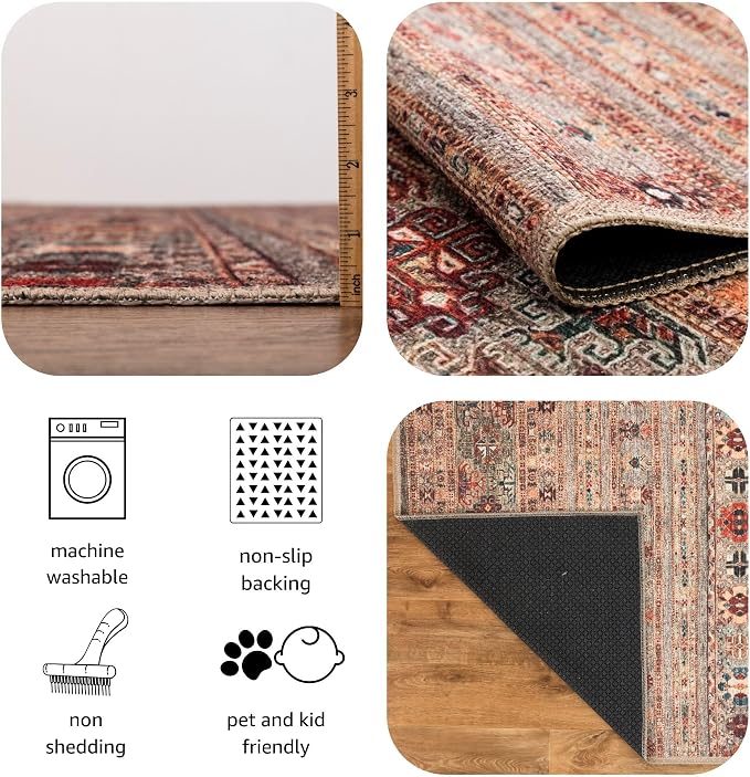 Keen Home Design 8x10 Rug - Machine Washable Area Rug with Non-Slip Backing, Ideal for Living Room, Dining Room, Bedroom - Vintage, Easy Clean, Durable, Low Pile Rug - (8' x 10')