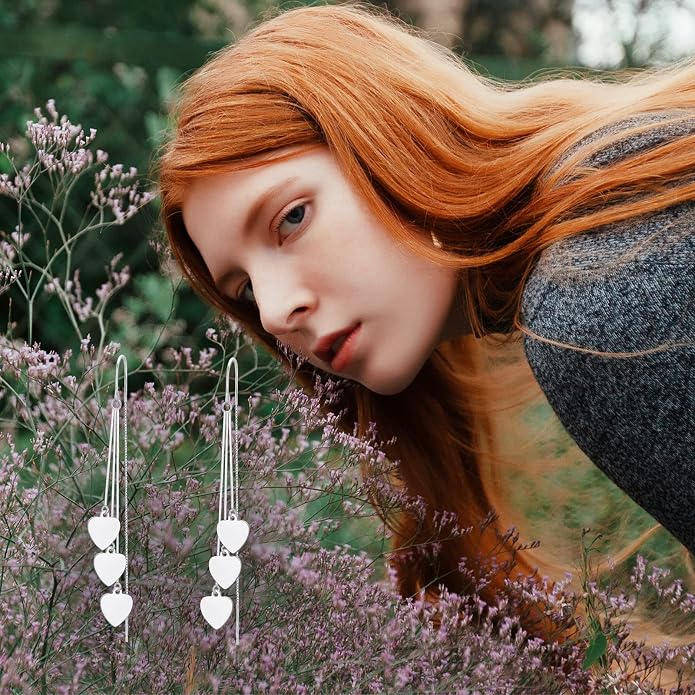 Sterling Silver Threader Earrings Flower Heart Moon Star Tiny Cube Rhombus Sector Beads Dream Catcher Evil Eye Butterfly Leaf Lightning Bolt Tassel Dangle Drop Chain Charm Earrings Jewelry Gifts for Women