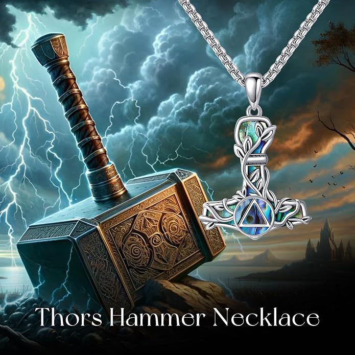 Sobriety Alcoholics Anonymous Necklace Sterling Silver AA Thors Hammer/Moon Pendant Recovery Symbol Jewelry for Women Her