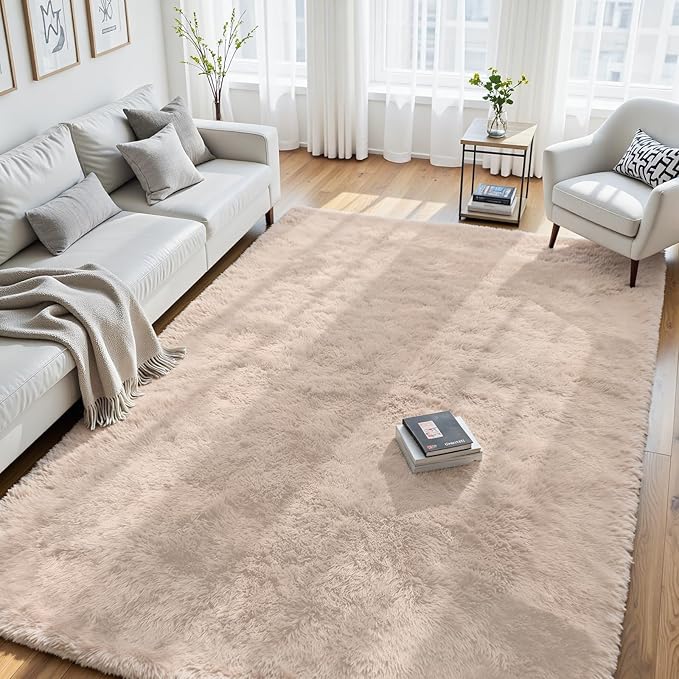 4x6 Area Rug for Living Room, Ultra Soft Fluffy Beige Rugs for Bedroom, Non Slip Large Shag Carpet, Fuzzy Plush Nursery Rug, Thick Washable Indoor Floor Carpets for Kids Office Dorm Home Decor