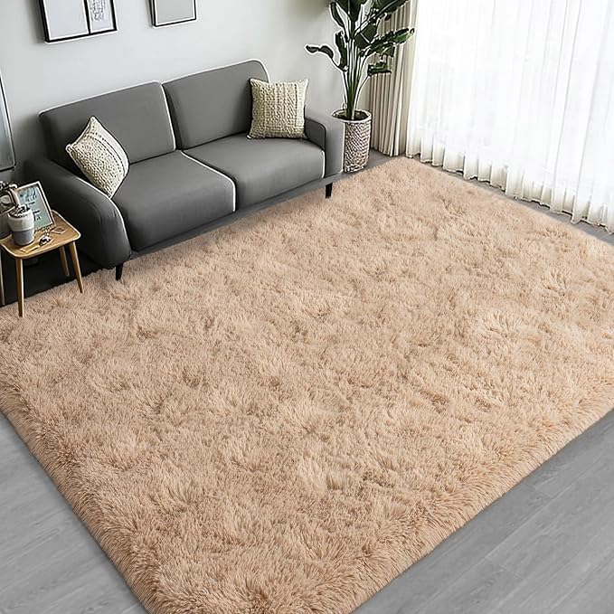 Large Area Rugs for Living Room Bedroom 6x9 Beige Fluffy Shag Rugs | Ultra Soft Shaggy Plush Fuzzy Modern Indoor Throw Floor Carpet for Kids Girls Boys Dorm Nursery Home Decor Aesthetic