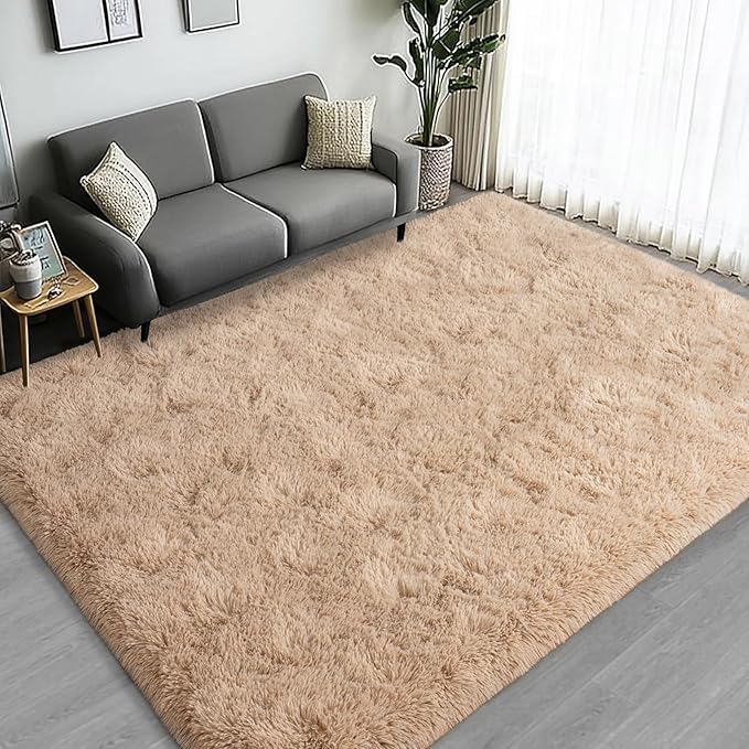 Large Area Rugs for Living Room Bedroom 8x10 Beige Fluffy Shag Rugs | Ultra Soft Shaggy Plush Fuzzy Modern Indoor Throw Floor Carpet for Kids Girls Boys Dorm Nursery Home Decor Aesthetic