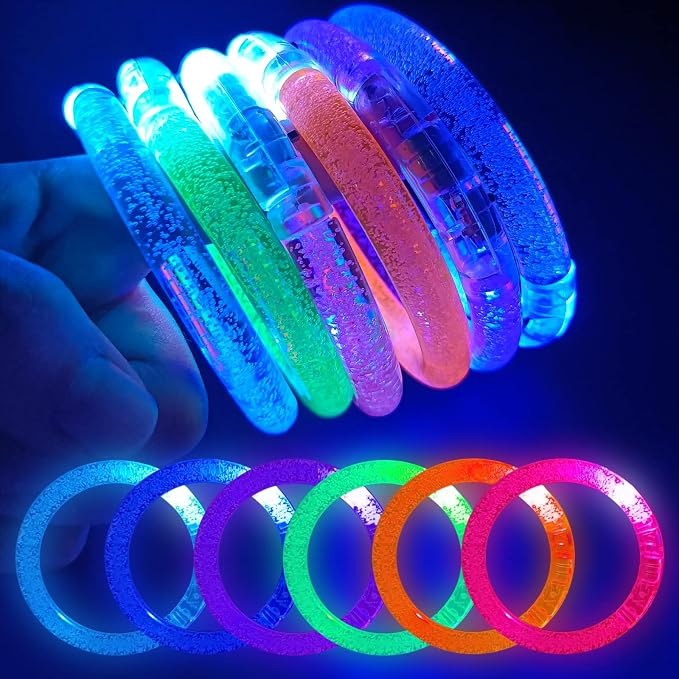 30 Pcs Glow In The Dark Bracelets, 6 Colors LED Bracelets Bulk for Adults, Glow Neon Party Supplies for Carnival Halloween Christmas Birthday Wedding