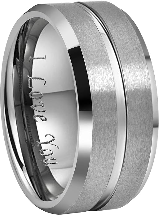 CROWNAL 10mm 8mm 6mm Tungsten Wedding Band Ring Engraved I Love You Men Women Polished Groove Matte Finish Beveled Edges Size 5 To 17