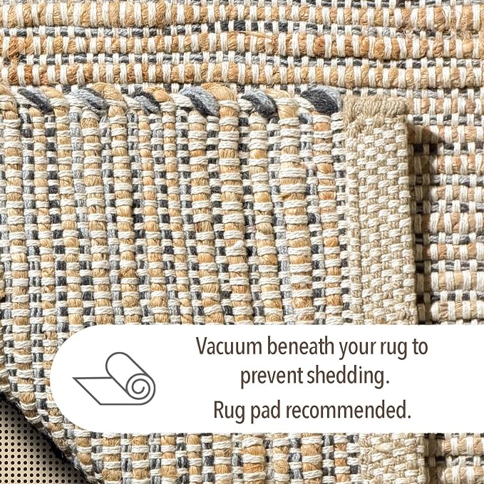 Chardin home 6x9 Jute Cotton Hand Woven Area Rug, Natural Jute Gray Charcoal Braided Boho Farmhouse Rug, Reversible Rustic Natural Fiber Carpet for Living Room Bedroom Dining Room