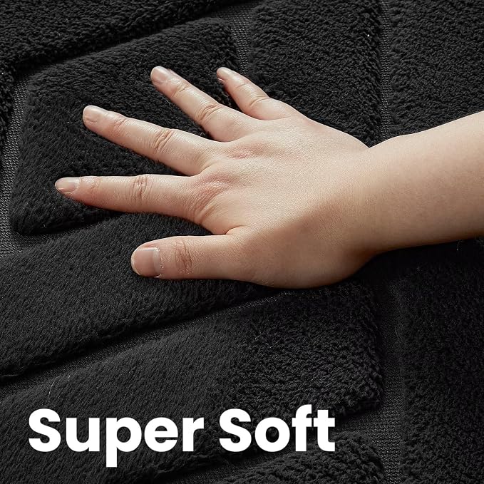 Macgace Ultra Soft Black Area Rug for Bedroom, 3x5 Modern Geometric Shag Rugs with Nonslip Backing for Living Room, Washable Fuzzy Carpet for Cozy Kids Room